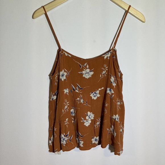 5/$25 Paper Crane Anthropologie Women’s M Burnt Orange Floral Tank Top Tiered - Picture 4 of 6